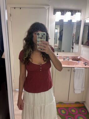 Brandy Melville Burgundy Scoop Neck Button Crop Top